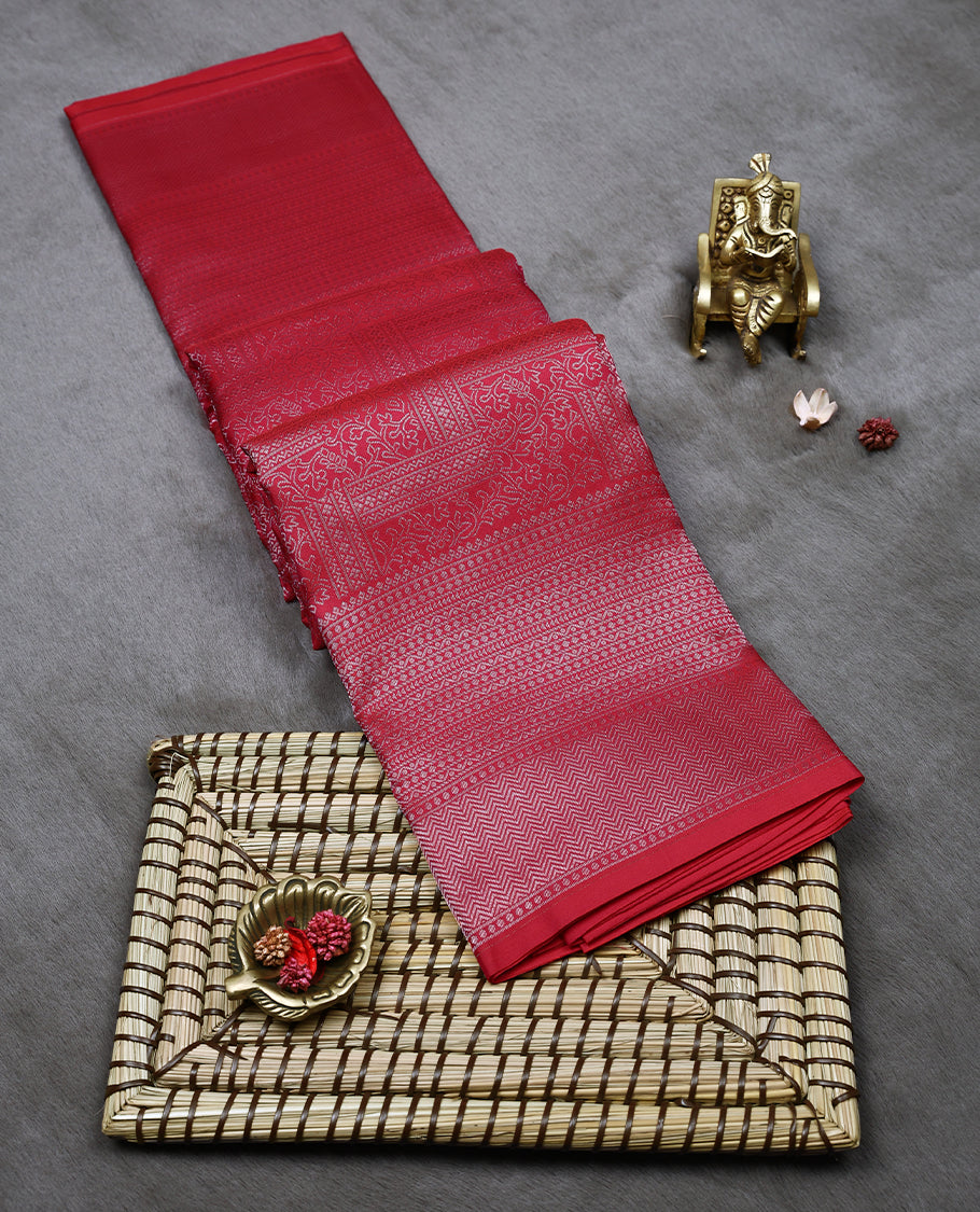 Pure Red Colour Kancheepuram Wedding Silk Saree having Jaal Worked Body and Border with Self Coloured Blouse