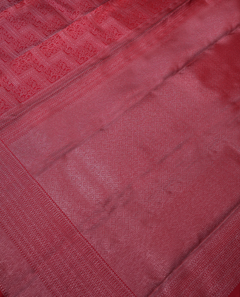 Pure Red Colour Kancheepuram Wedding Silk Saree having Jaal Worked Body and Border with Self Coloured Blouse