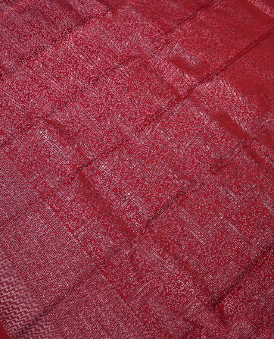 Pure Red Colour Kancheepuram Wedding Silk Saree having Jaal Worked Body and Border with Self Coloured Blouse