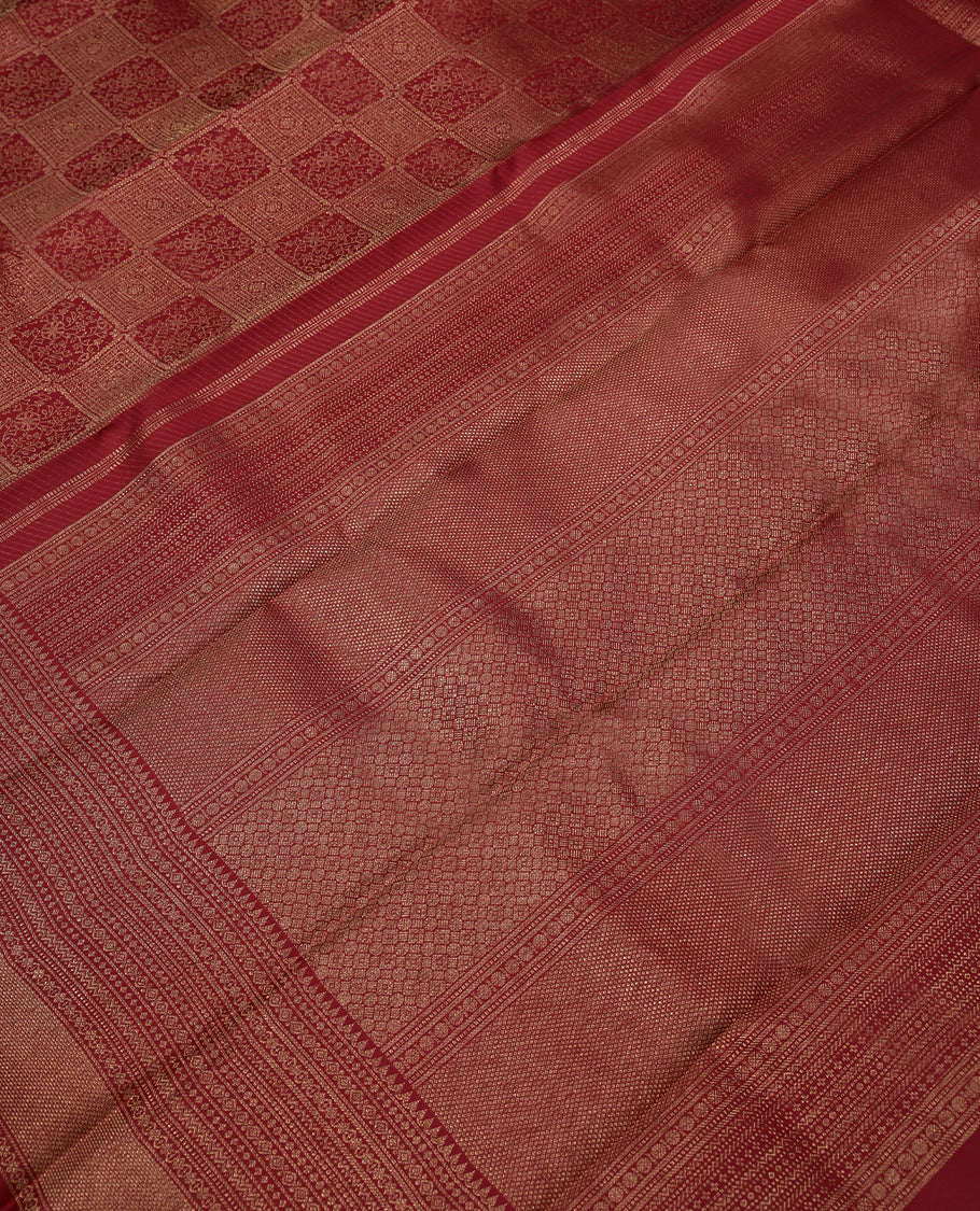 Dark Red Colour Kancheepuram Wedding Silk Saree having Jaal Worked Body and Border with Self Coloured Blouse