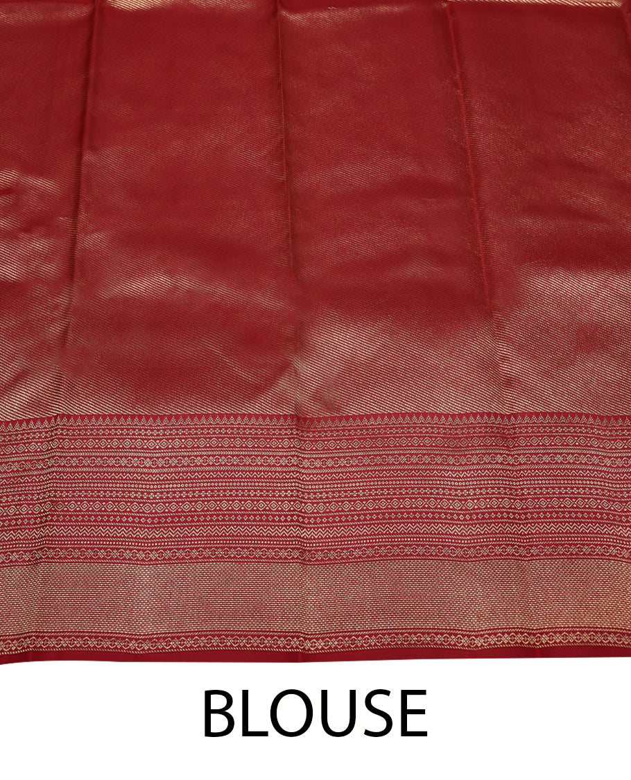 Dark Red Colour Kancheepuram Wedding Silk Saree having Jaal Worked Body and Border with Self Coloured Blouse