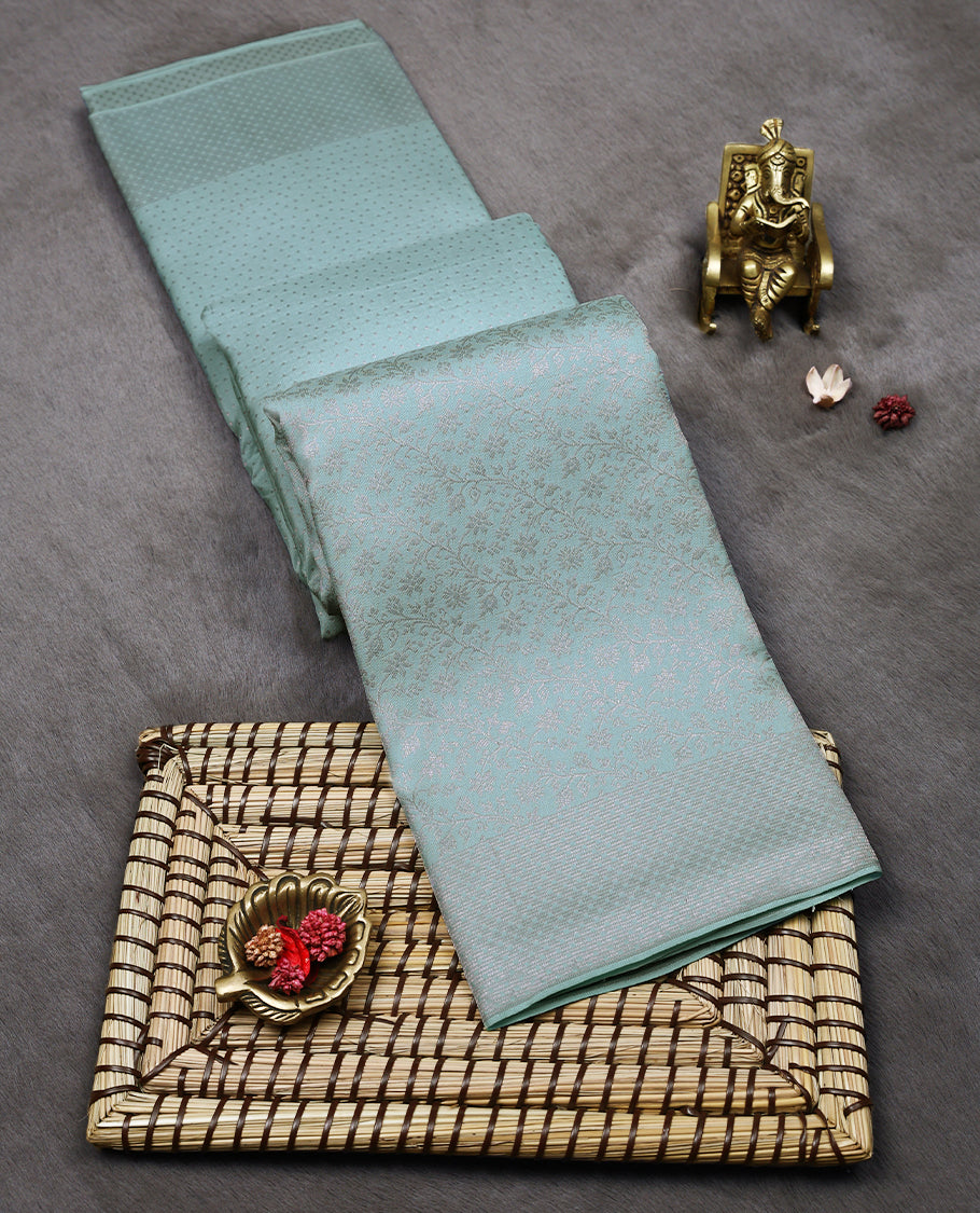 Light Pista Colour Kancheepuram Wedding Silk Saree having Jaal Worked Body and Border with Self Coloured Blouse
