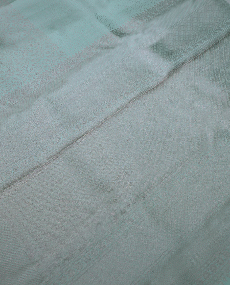 Light Pista Colour Kancheepuram Wedding Silk Saree having Jaal Worked Body and Border with Self Coloured Blouse