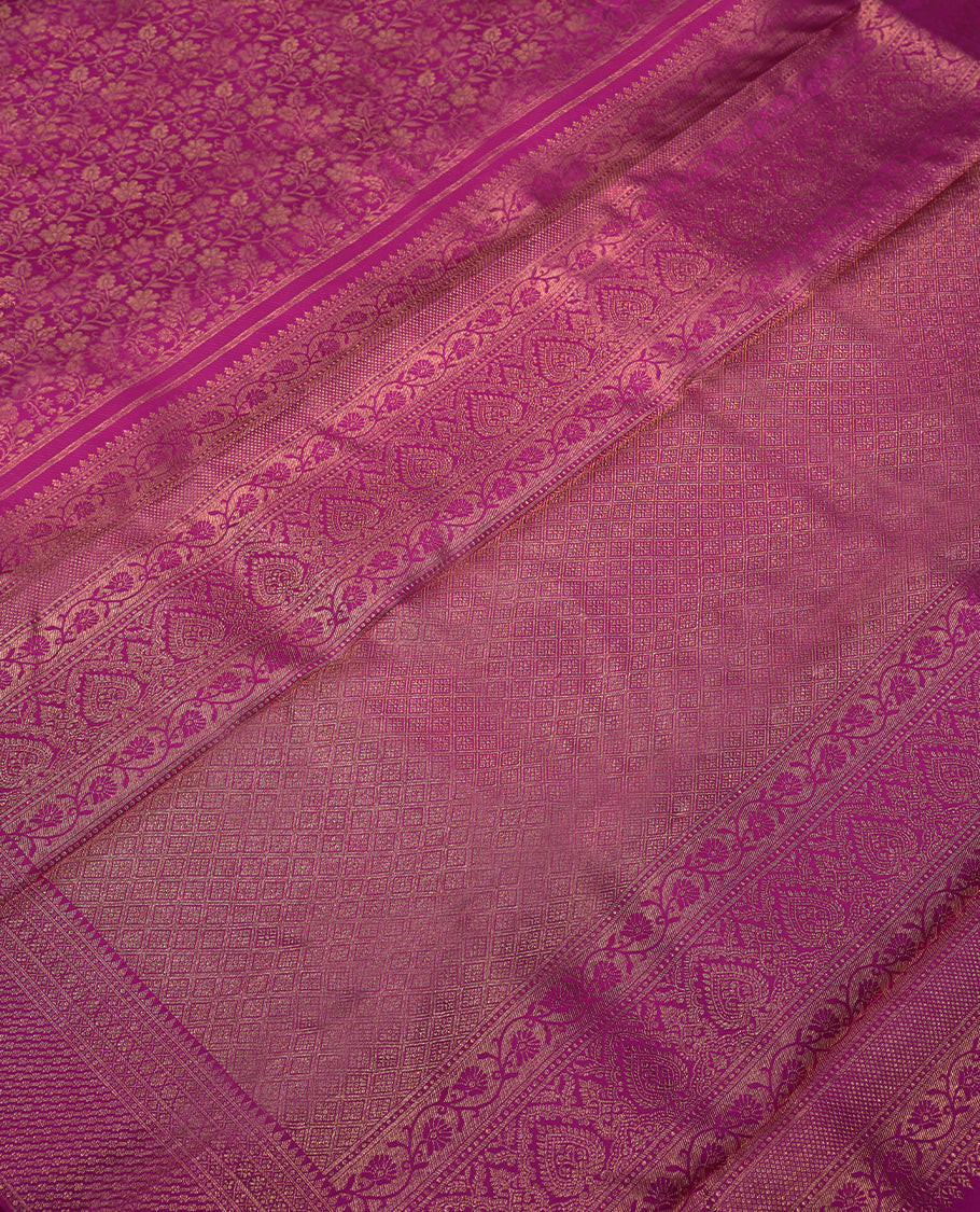 Magenta Colour Kancheepuram Wedding Silk Saree having Flora Jaal Worked Body and Border with Self Coloured Blouse