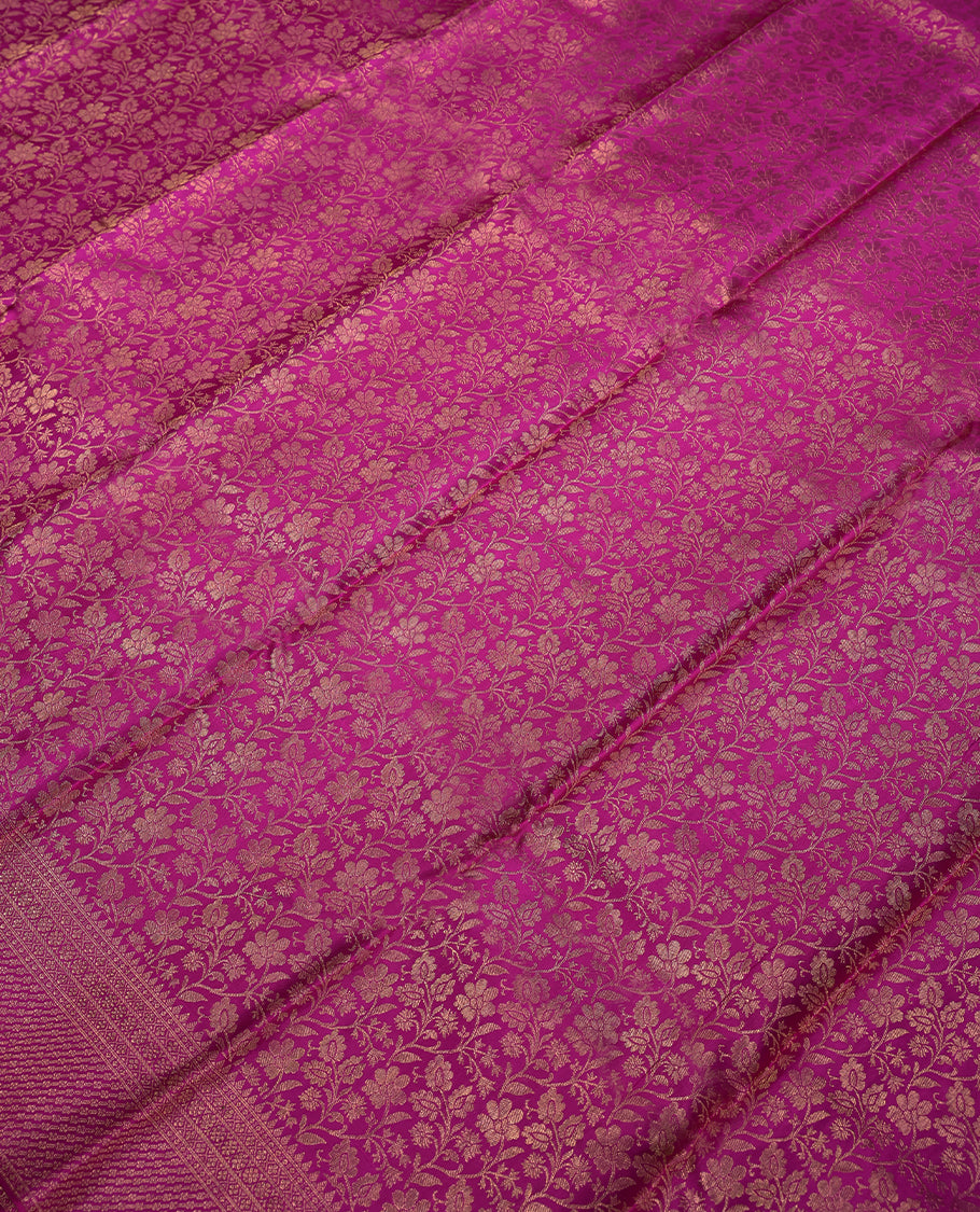 Magenta Colour Kancheepuram Wedding Silk Saree having Flora Jaal Worked Body and Border with Self Coloured Blouse
