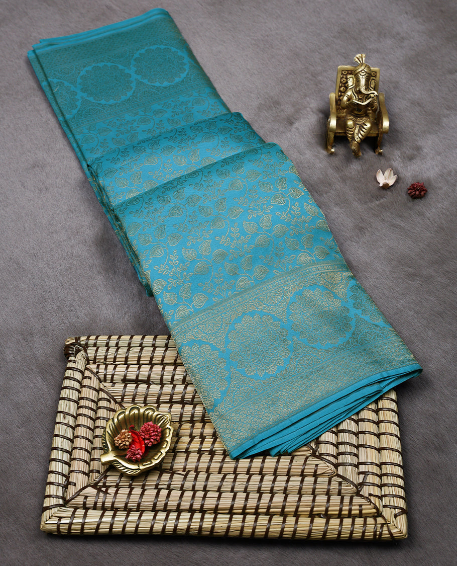 Light Blue Colour Kancheepuram Wedding Silk Saree having Zari Worked Body with Border and Self Coloured Blouse
