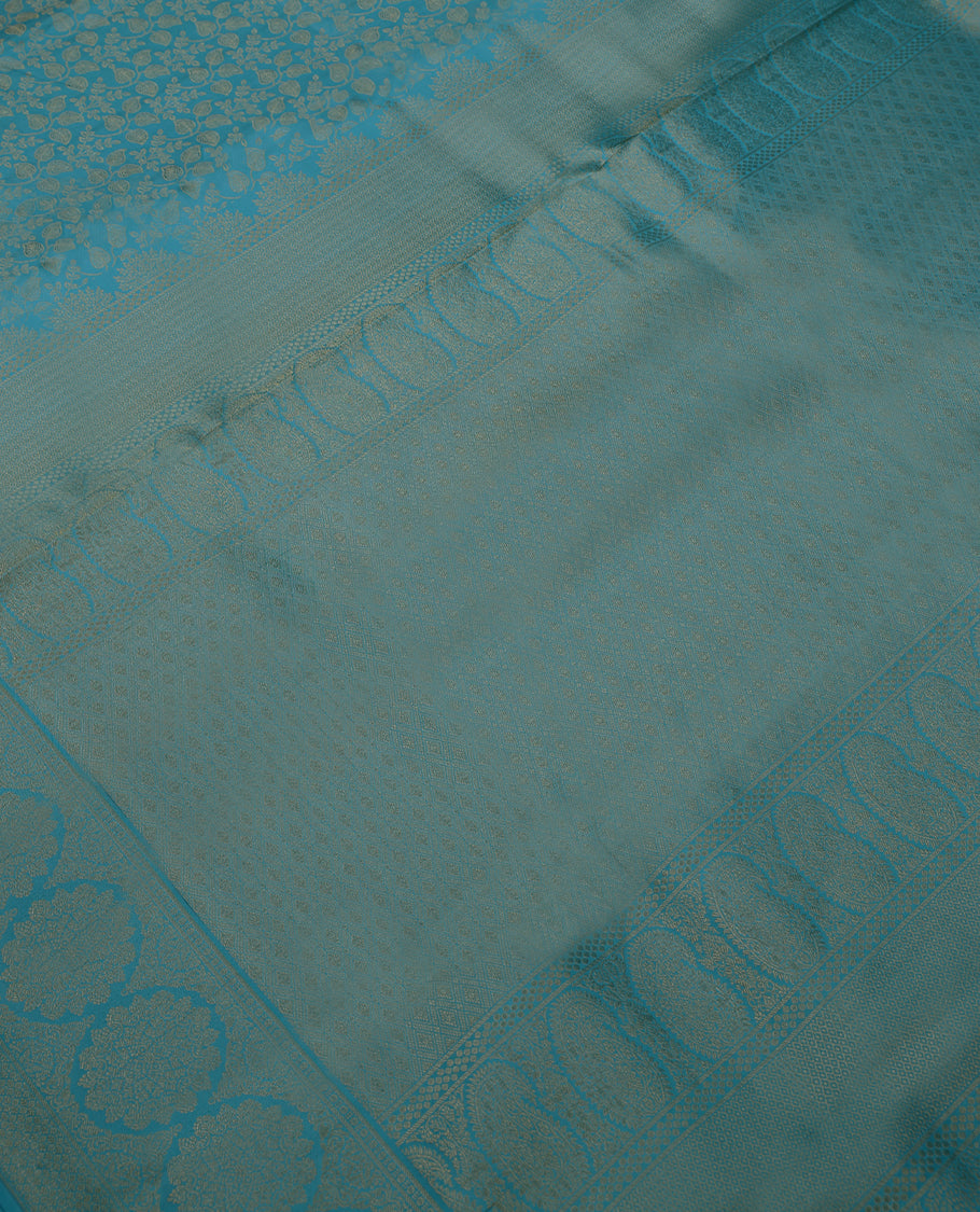 Light Blue Colour Kancheepuram Wedding Silk Saree having Zari Worked Body with Border and Self Coloured Blouse