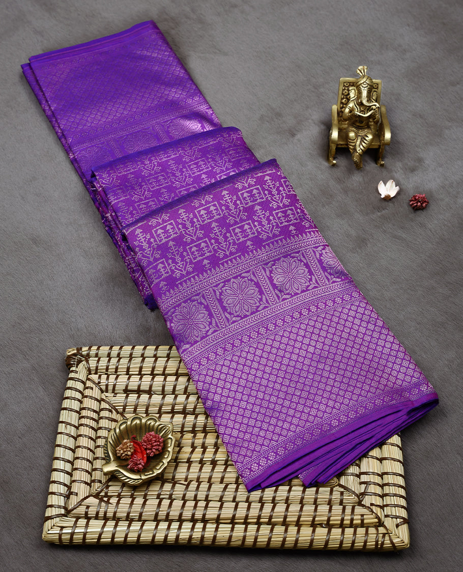 Purple Colour Kancheepuram Wedding Silk Saree having Zari Worked Body and Brocade Border with Self Coloured Blouse