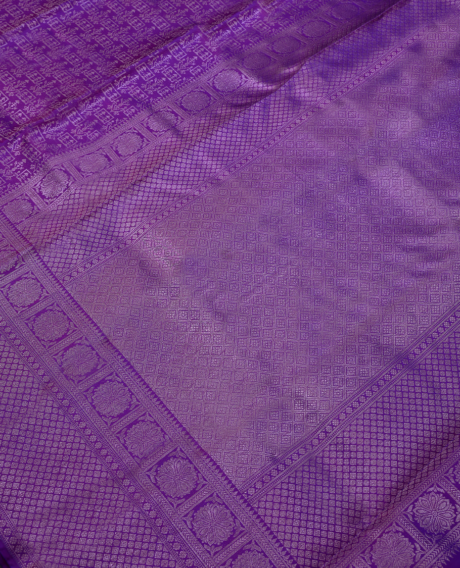 Purple Colour Kancheepuram Wedding Silk Saree having Zari Worked Body and Brocade Border with Self Coloured Blouse