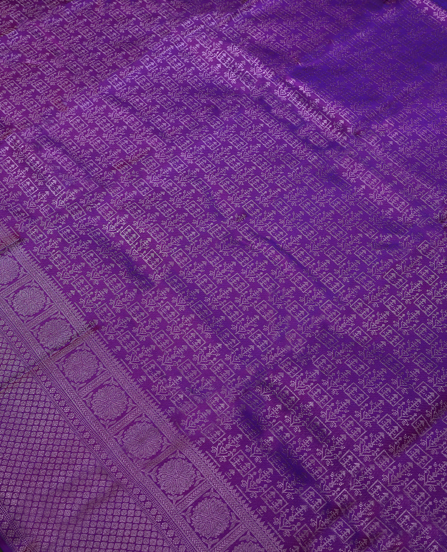 Purple Colour Kancheepuram Wedding Silk Saree having Zari Worked Body and Brocade Border with Self Coloured Blouse