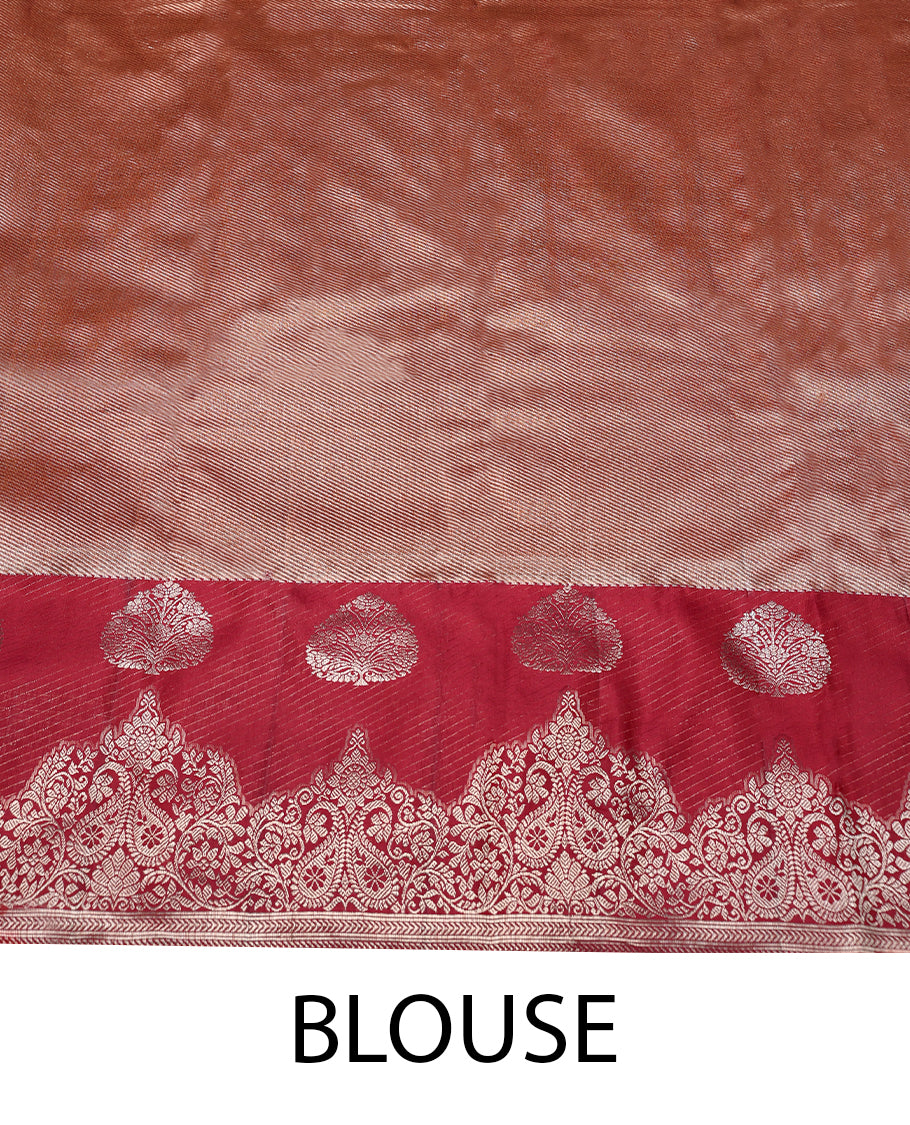 Copper Colour Kancheepuram Tissue Silk Saree having Brocade Body with Red Colour Worked Border and Blouse