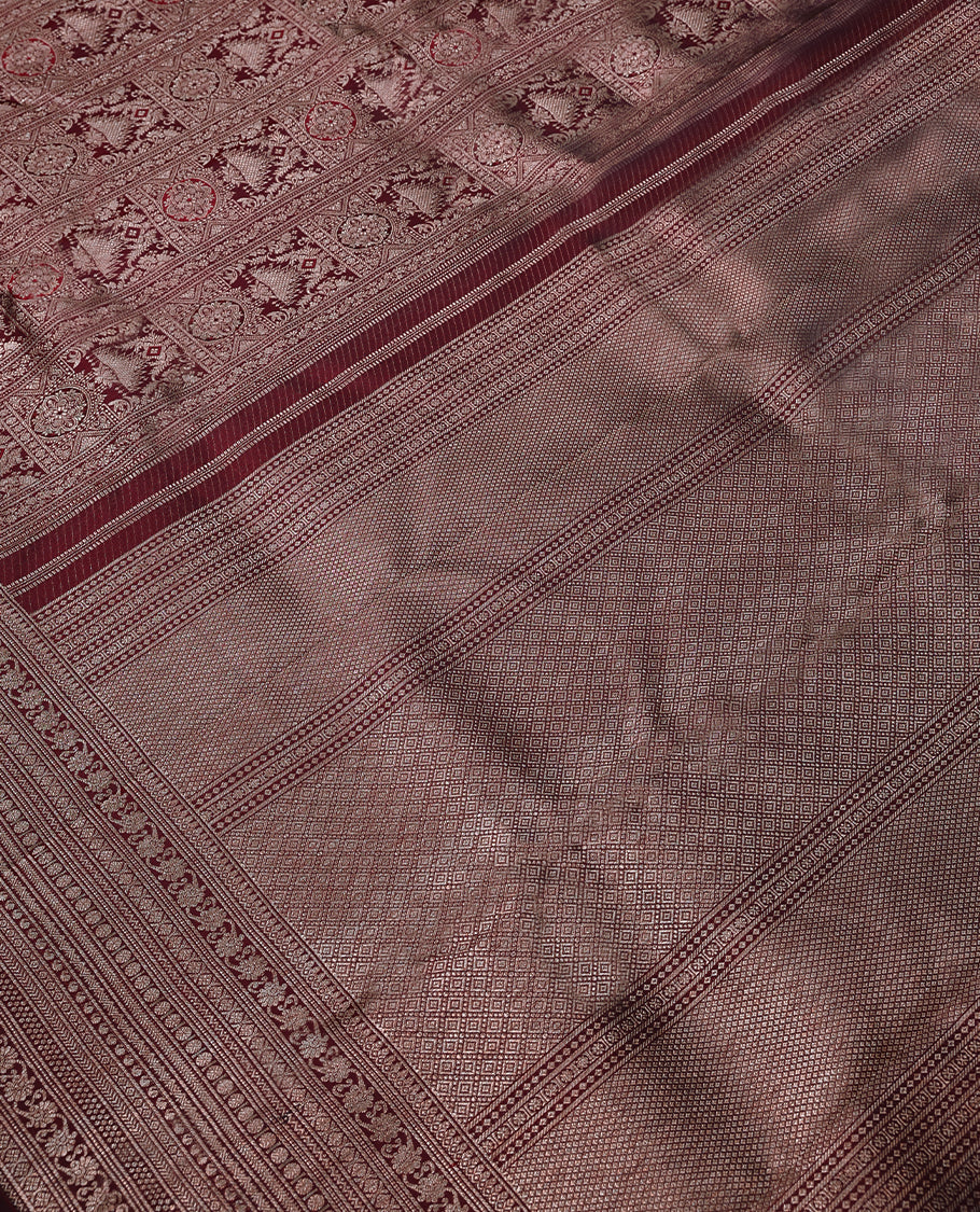 Dark Brown Colour Kancheepuram Wedding Silk Saree having Zari Worked Body and Brocade Border with Self Coloured Blouse