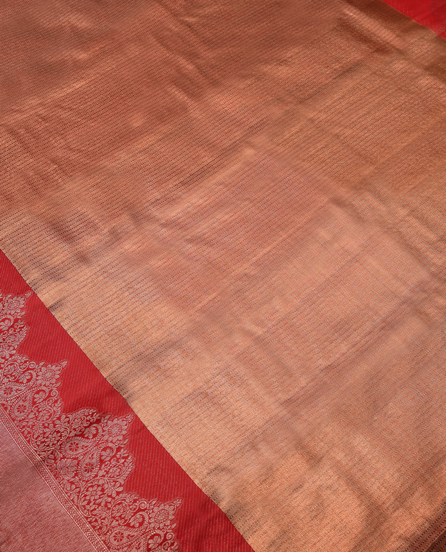 Copper Colour Kancheepuram Tissue Silk Saree having Brocade Body with Red Colour Border and Blouse