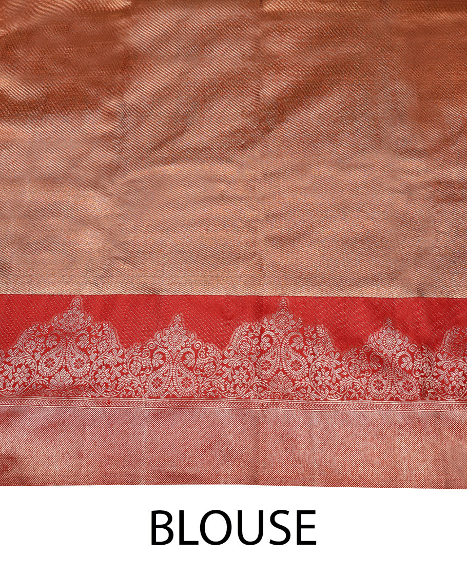 Copper Colour Kancheepuram Tissue Silk Saree having Brocade Body with Red Colour Border and Blouse