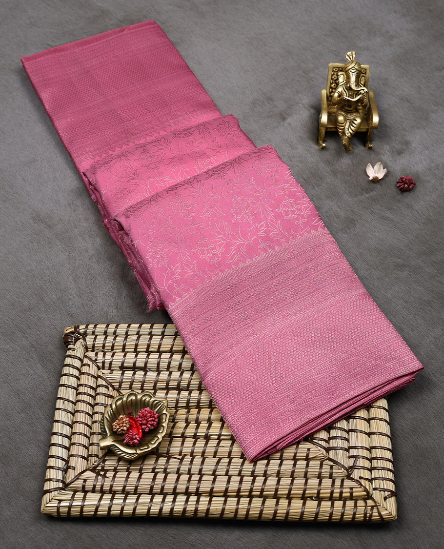 Rose Pink Colour Kancheepuram Wedding Silk Saree having Zari Worked Body with Border and Self Coloured Blouse