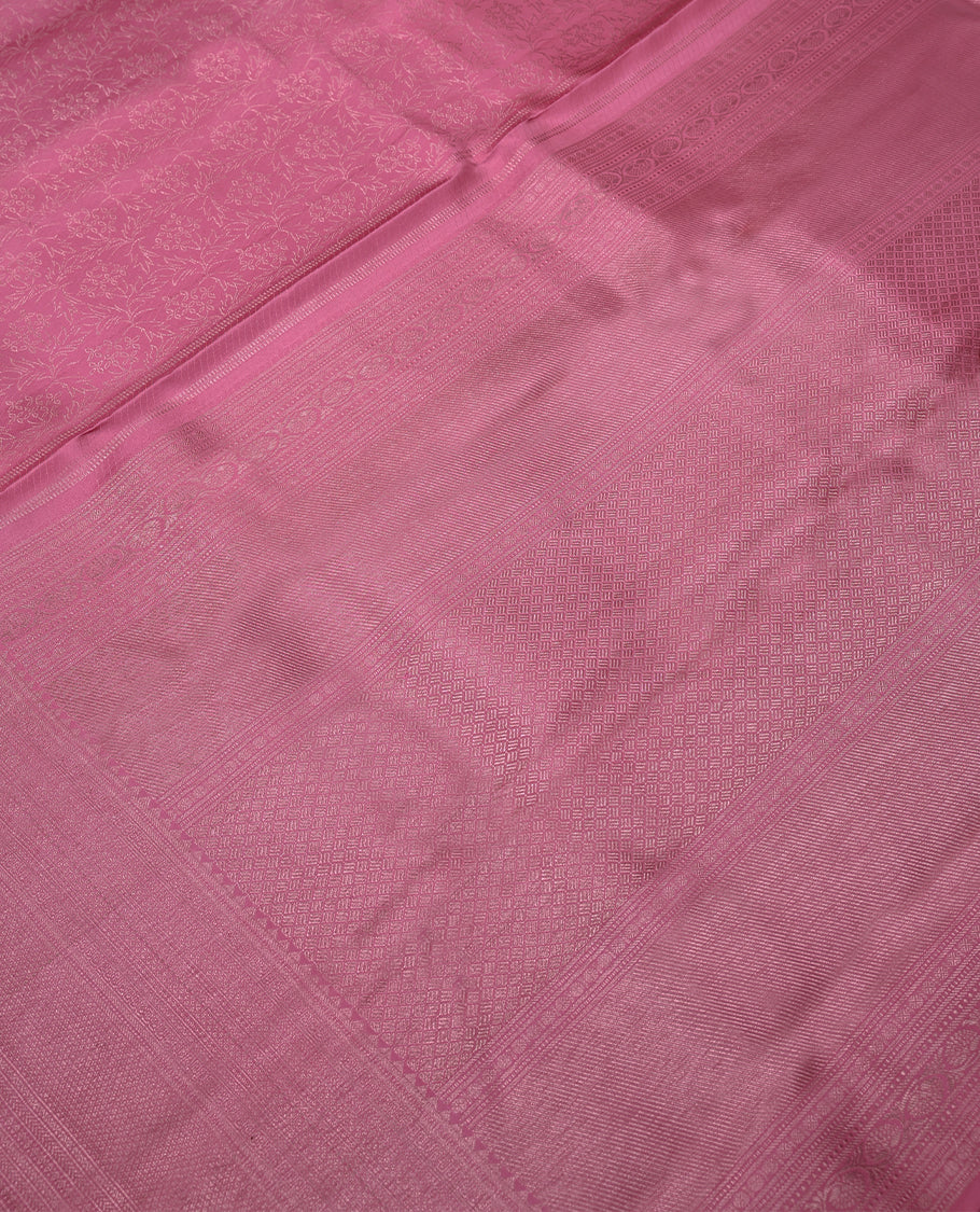 Rose Pink Colour Kancheepuram Wedding Silk Saree having Zari Worked Body with Border and Self Coloured Blouse