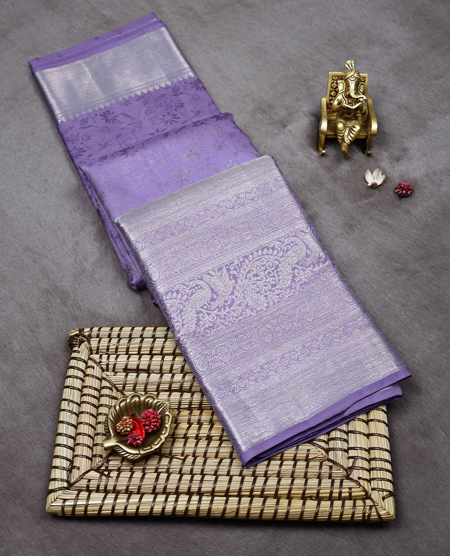 Lavender Colour Kancheepuram Wedding Silk Saree having Zari Jaal Worked Body with Brocade Border and Blouse