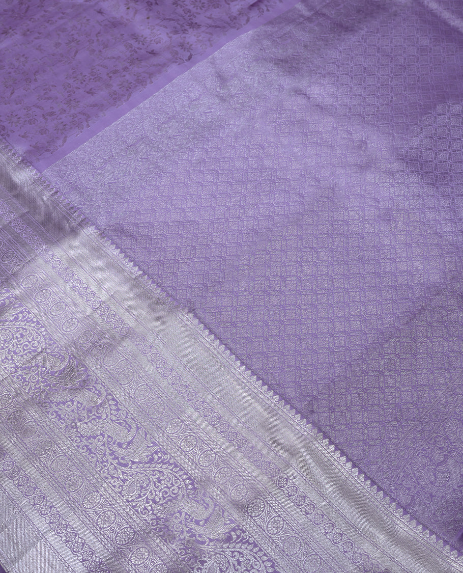 Lavender Colour Kancheepuram Wedding Silk Saree having Zari Jaal Worked Body with Brocade Border and Blouse