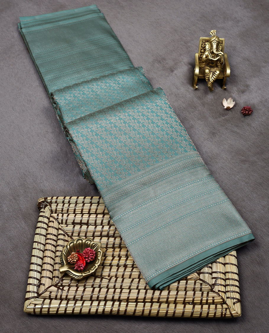 Pastel Pista Colour Kancheepuram Wedding Silk Saree having Zari Worked Body with Brocade Border and Blouse