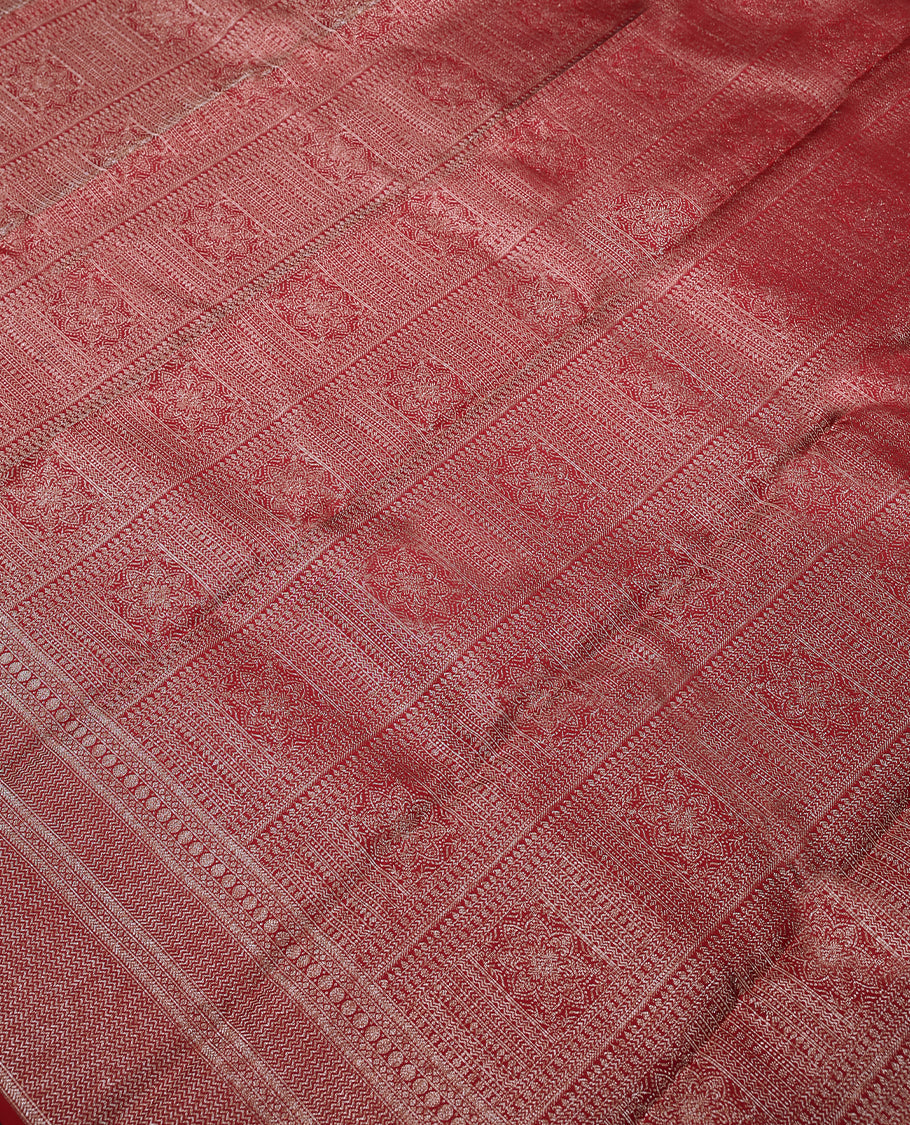 Red Colour Kancheepuram Wedding Silk Saree having Golden Zari Worked Body with Brocade Border and Blouse