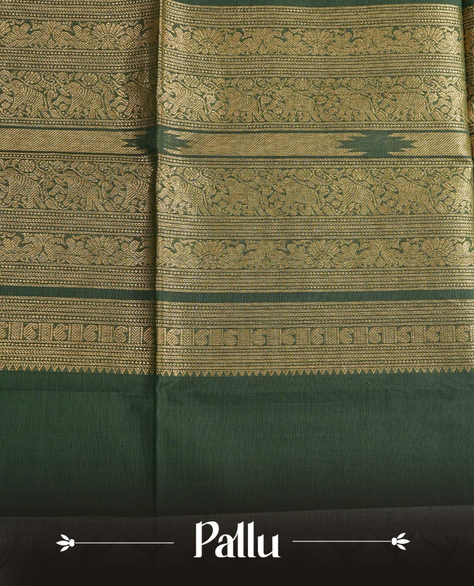 Green colour chettinad cotton saree Featuring Gold zari Strips on body, complemented by contrast Maroon colour with zari border, comes with matching blouse piece.