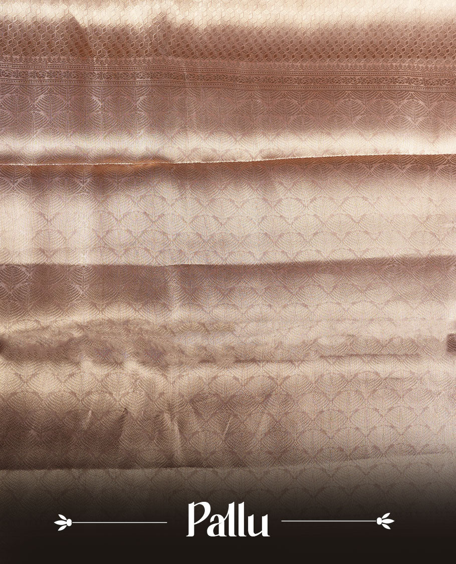 Dark Gold colour Pure banaras tissue silk saree featuring gold zari brocade design across body, with contrast pink colour with silver zari brocade border, finished with a matching blouse.