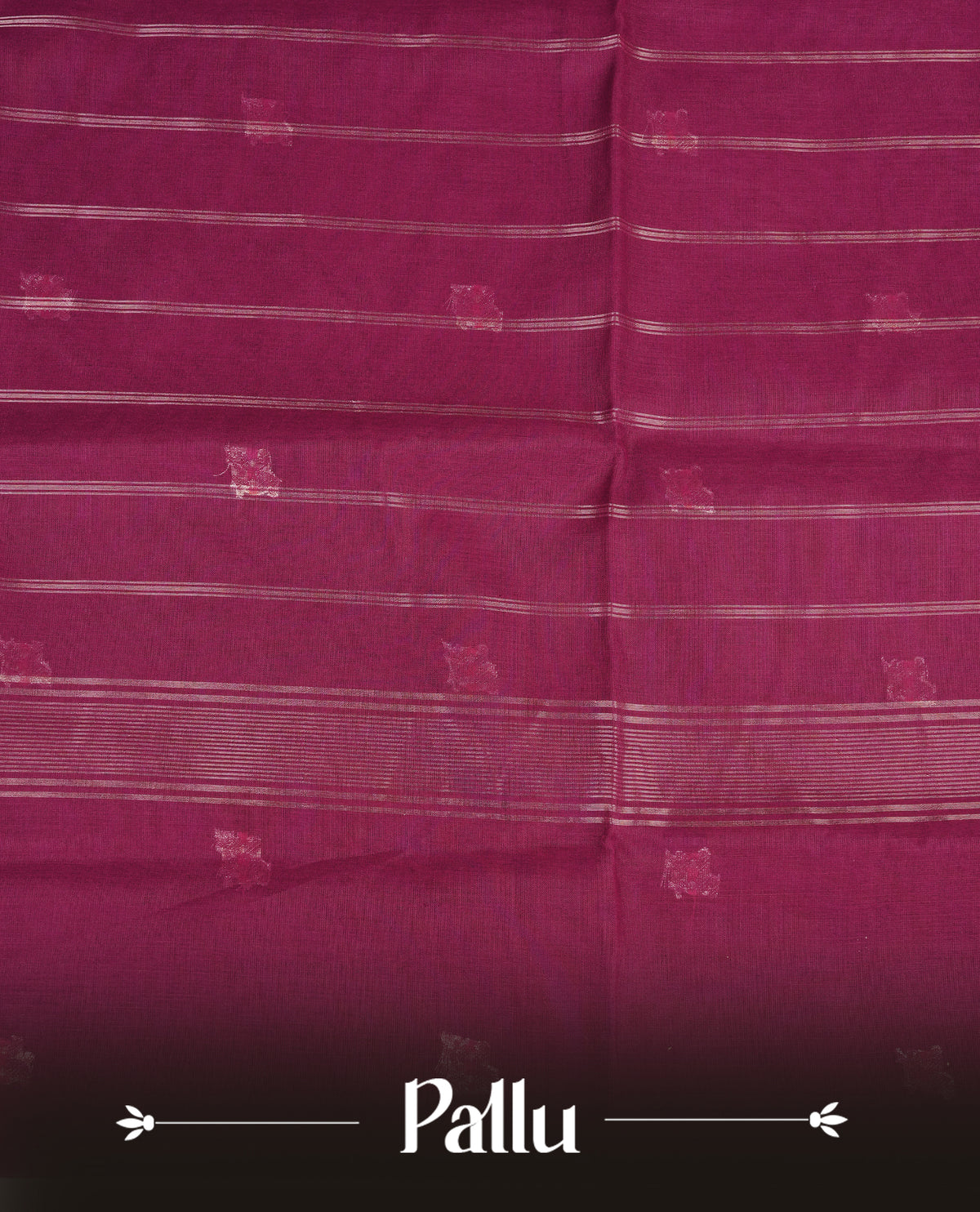 Dark magenta colour Maheshwari cotton saree, gold zari floral motifs on body, complement self colour gold zari border comes with matching blouse.