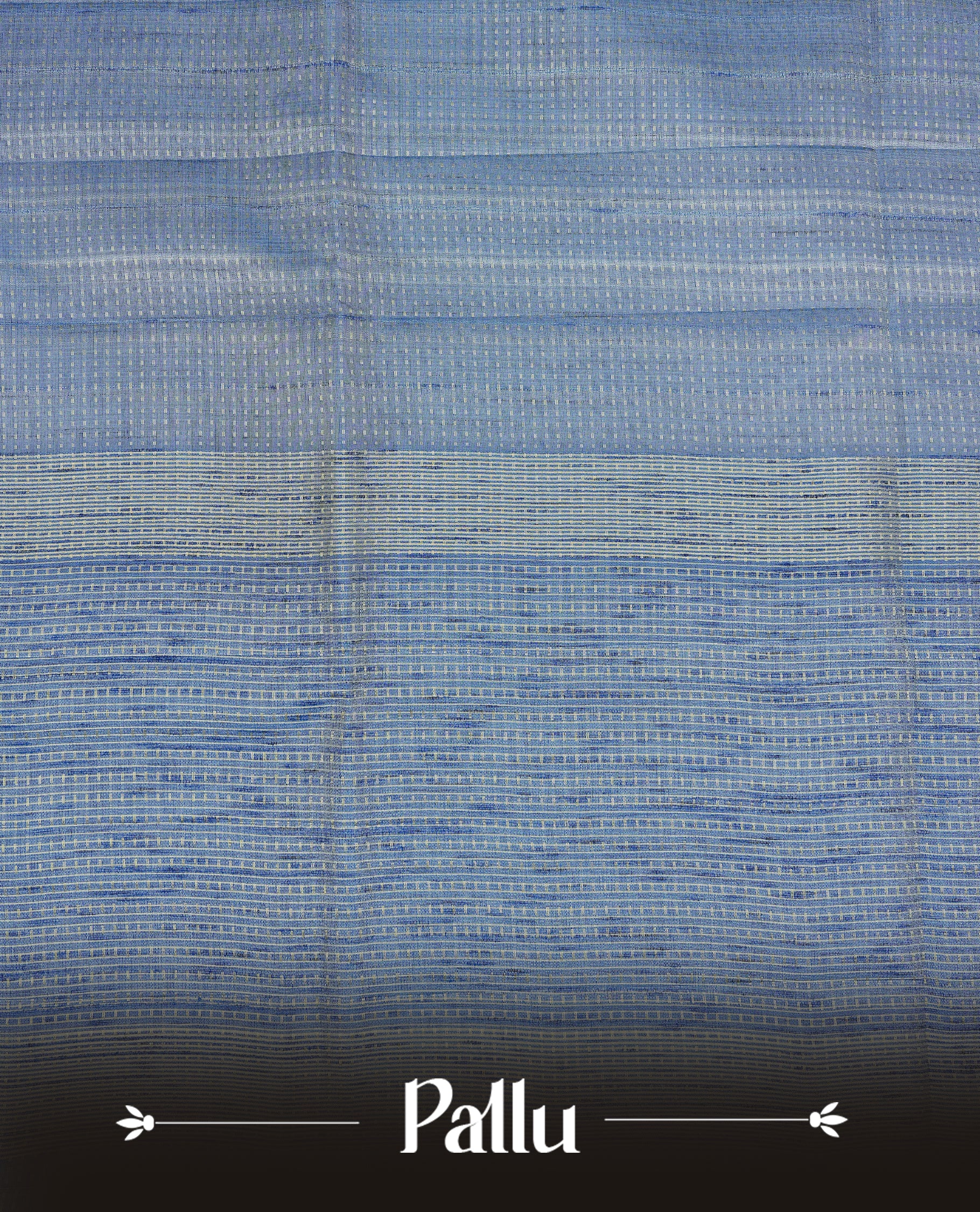 Steel blue colour semi tussar silk saree featuring elegant gold zari dotted stripes across the body, enhanced with a rich zari woven border. Comes with a matching blouse piece.