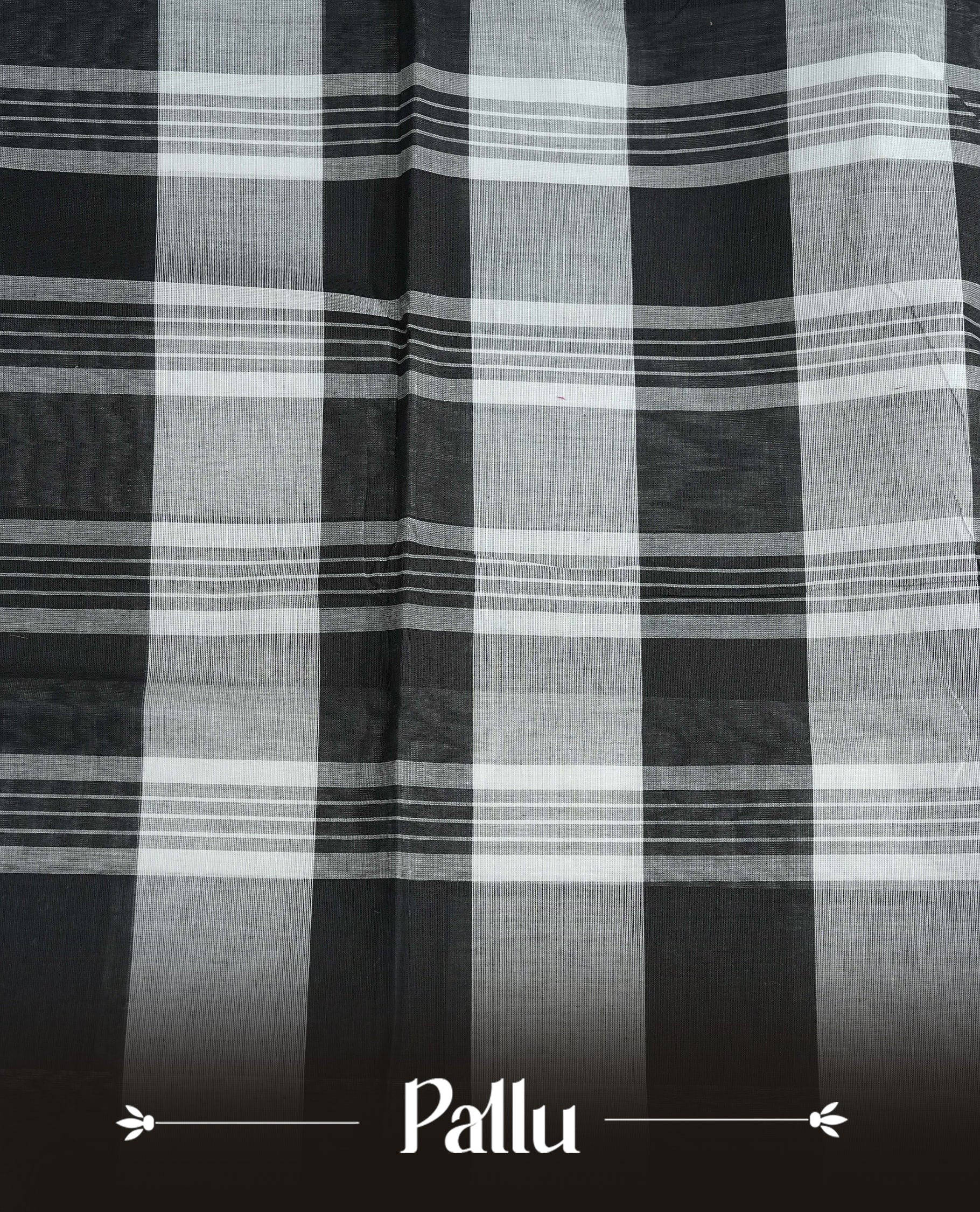 Black & White colour chettinad cotton saree featuring check pattern on body, complemented by Self Colour with gold zari border, comes with matching blouse piece.
