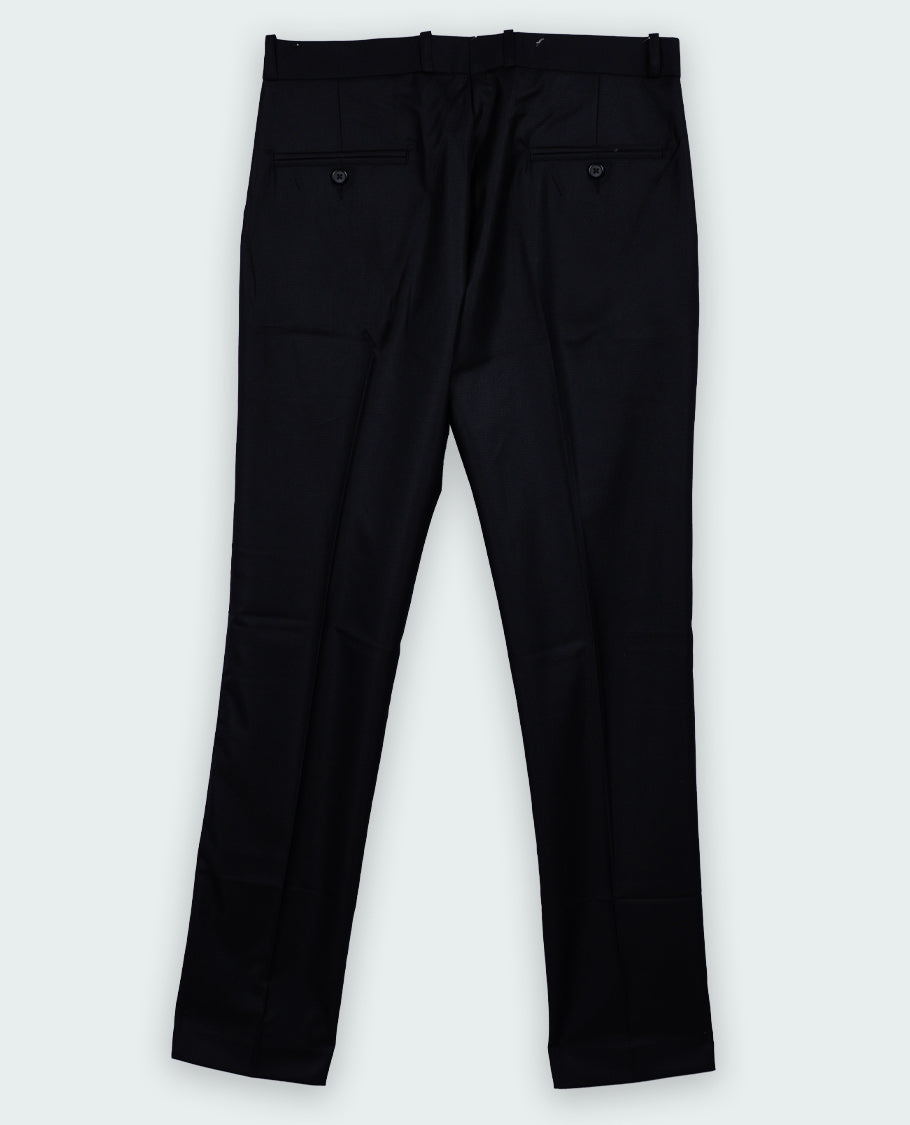 Black colour PREMIUM formal pants for men, tailored in a slim fit with a clean front and side pockets & Made from premium fabric for all day comfort.
