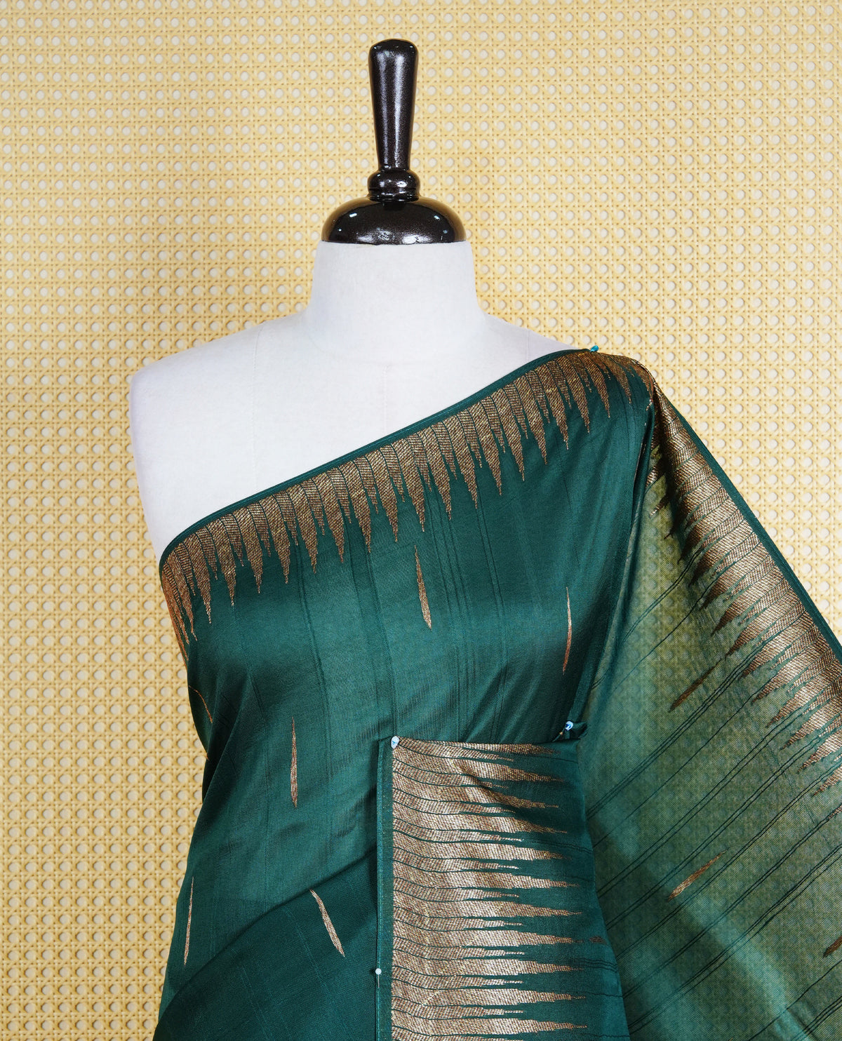 Bottle green colour semi banaras tussar georgette saree