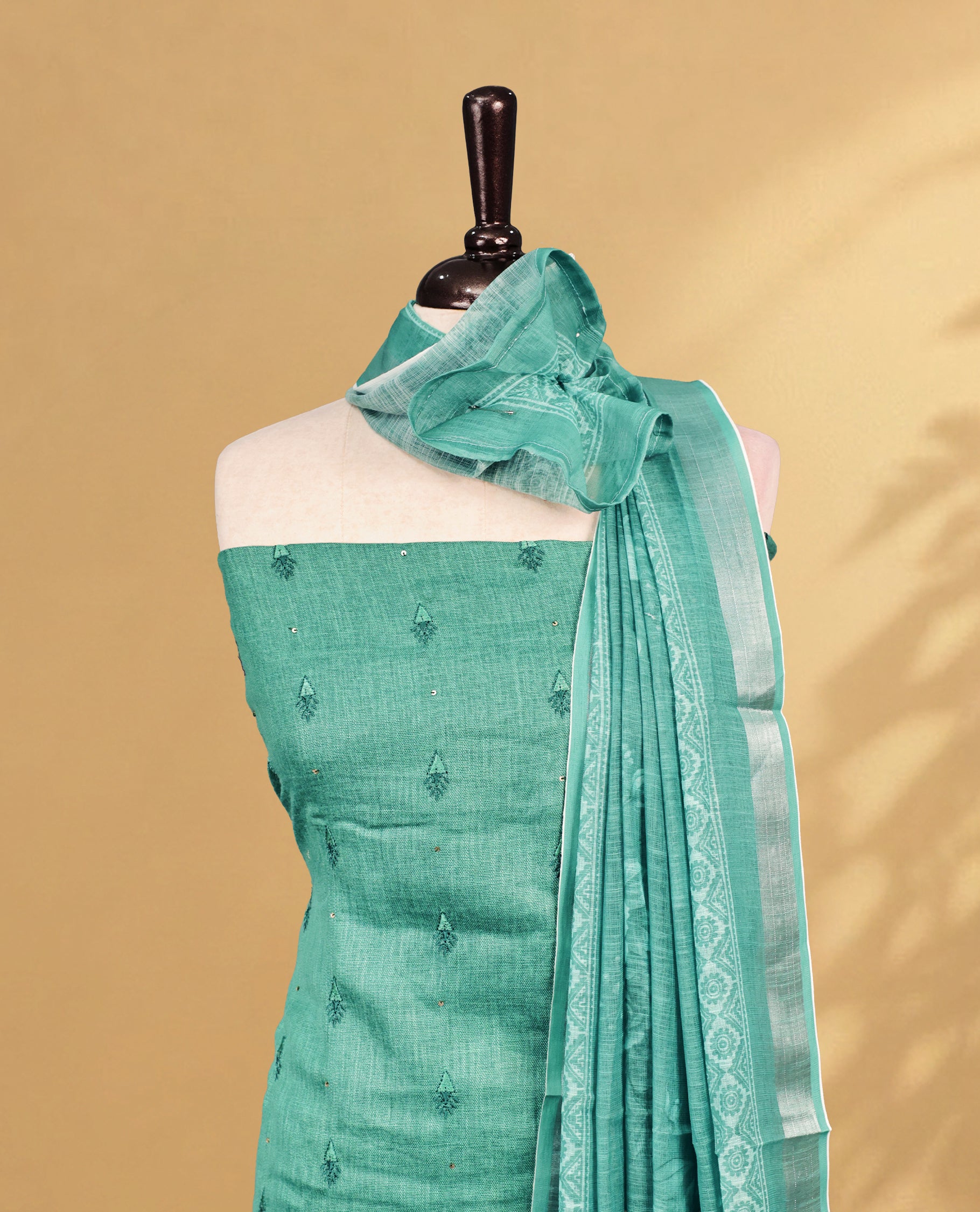 Green Colour Salwar material Featuring Embroidery work on body, paired with Matching Bottom and same Patterned Dupatta.