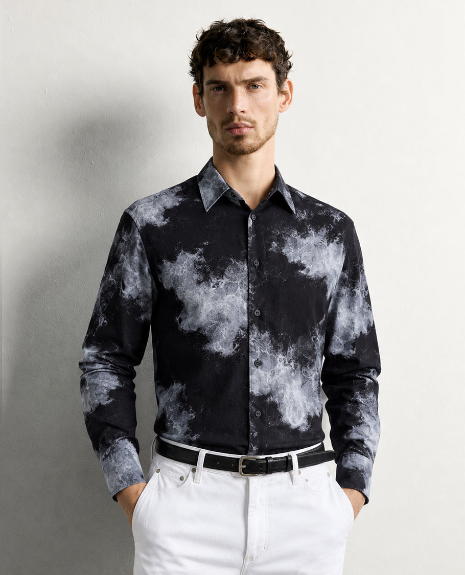 Dark blue & Grey colour design shirt with pattern on body, Full sleeve.