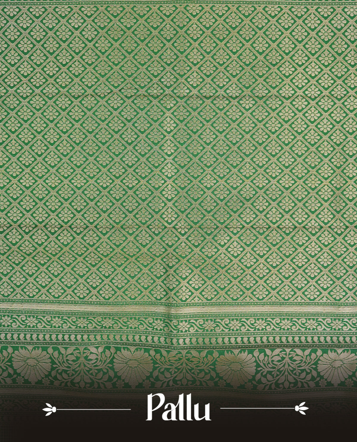 Green colour semi wedding saree featuring gold zari check with motifs on body complemented by Self colour with traditional border, comes with matching blouse piece.