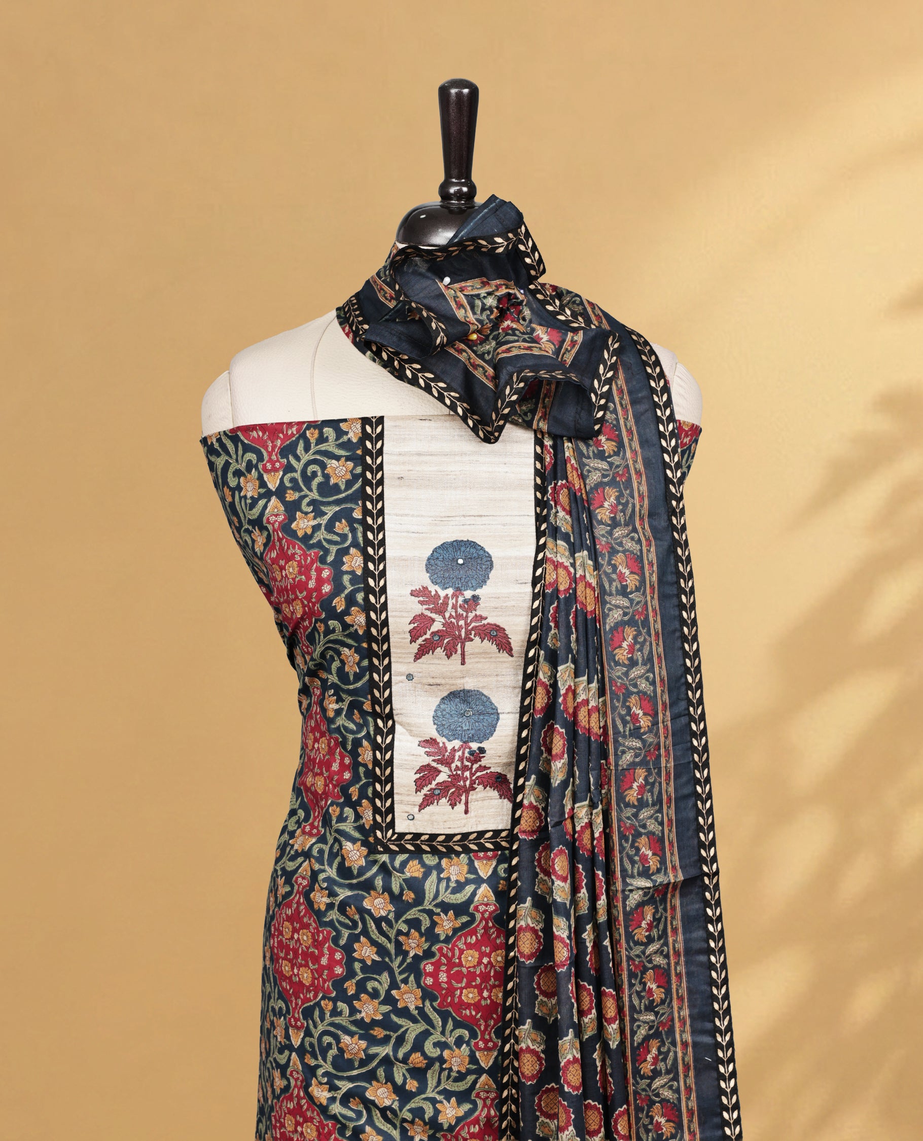 Blue Colour Salwar Material featuring Floral print on body, paired with matching bottom, Elegant Dupatta.