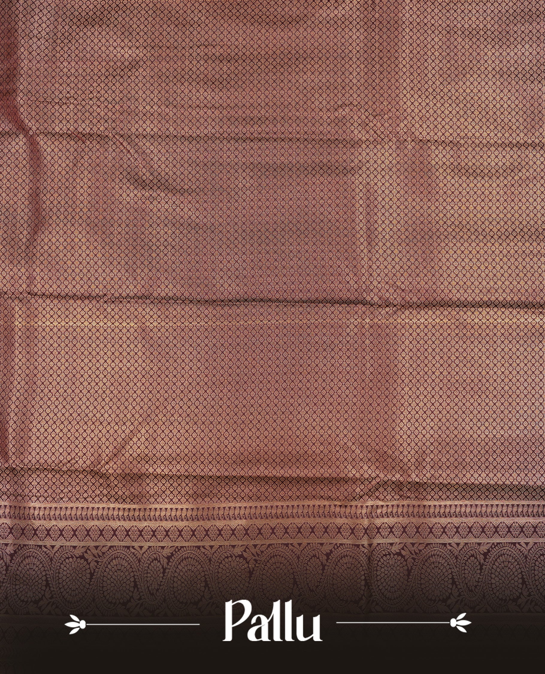 Chocolate Brown Colour Semi Wedding Silk Saree Featuring Gold Zari Checks With Buttas, Showcased with self colour Orange pipping With Traditional Border, Paired With Matching Blouse Piece.