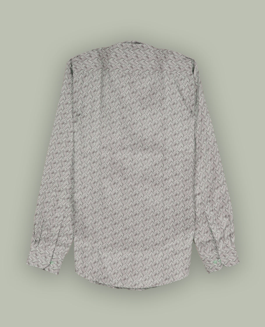 Cream colour patterned shirt with a classic spread collar and full sleeves, Designed with a modern geometric print, this shirt offers premium comfort and timeless style.