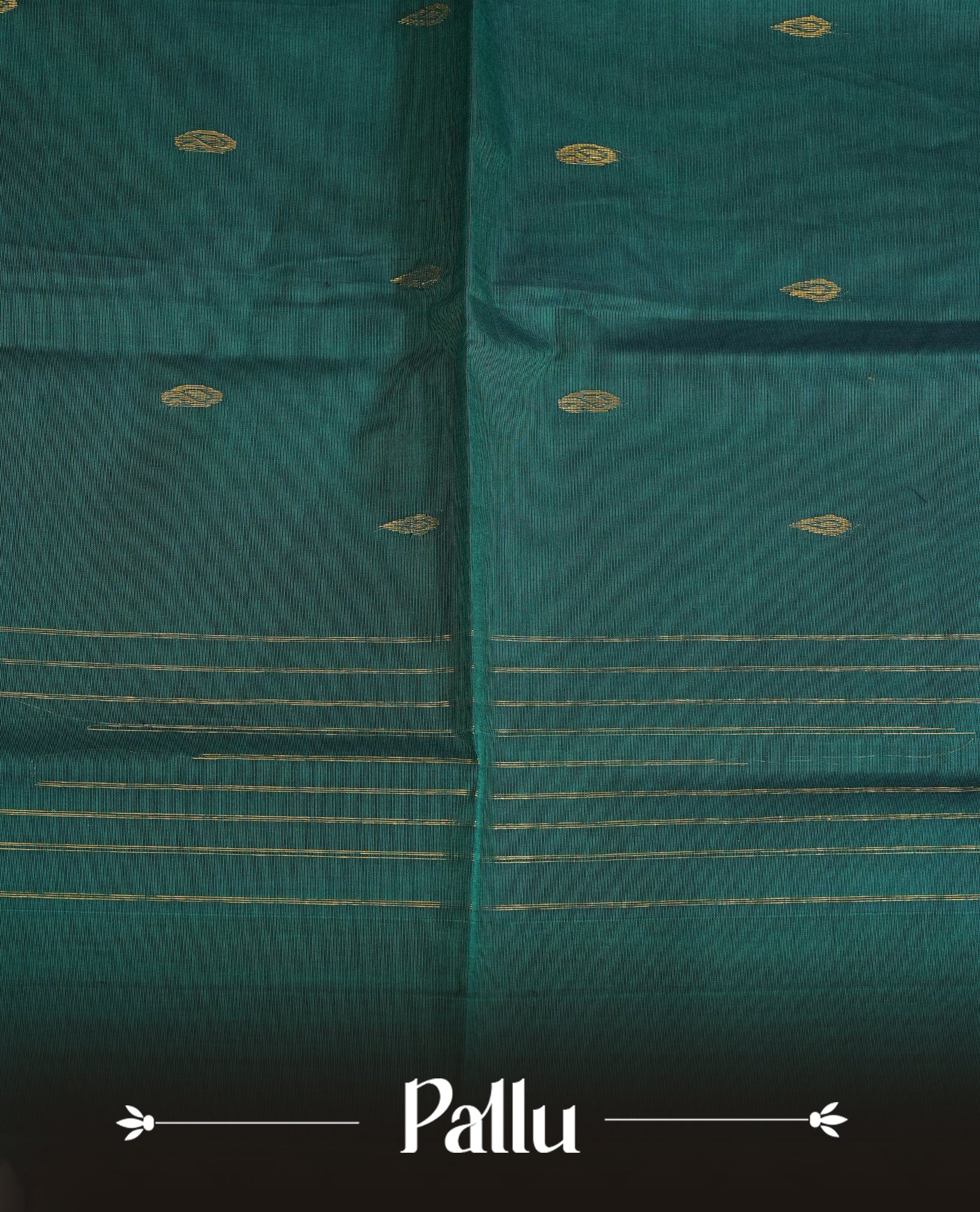 Teal colour chettinad cotton saree featuring Elegant plain body,Contrast Blue colour with Gold zari border, comes with matching blouse piece.