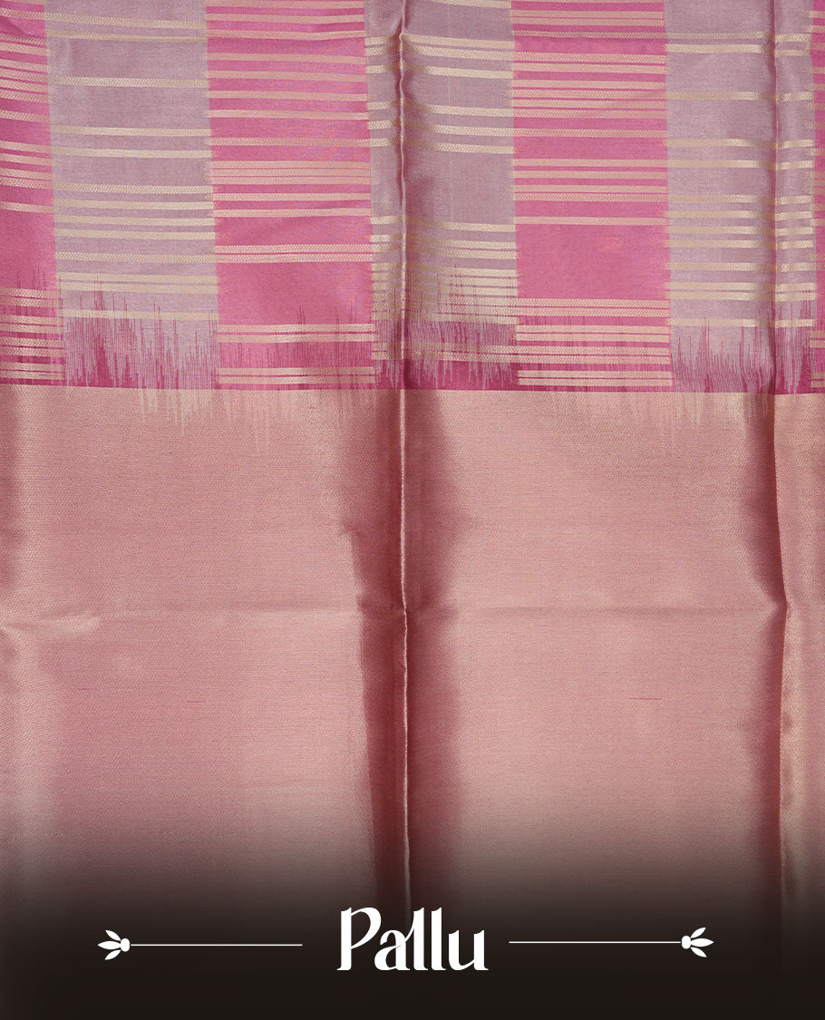 Pink and light pink colour semi tussar silk saree, featuring an intricate gold zari stripes on body and pallu , comes with matching blouse.