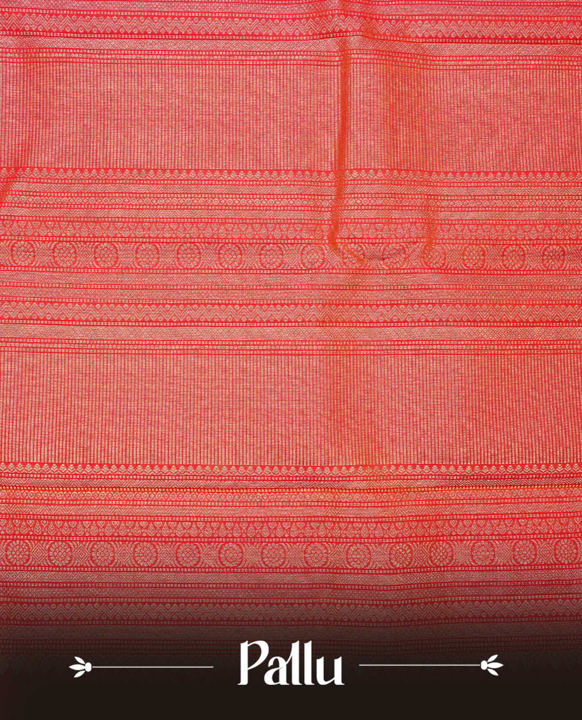 Dark Chocolate Brown Colour Traditional Kancheepuram Saree featuring zari woven vertical motifs across the body, complemented by a rich contrast red zari woven pallu & Orange Colour Border, paired with a matching contrast blouse piece.