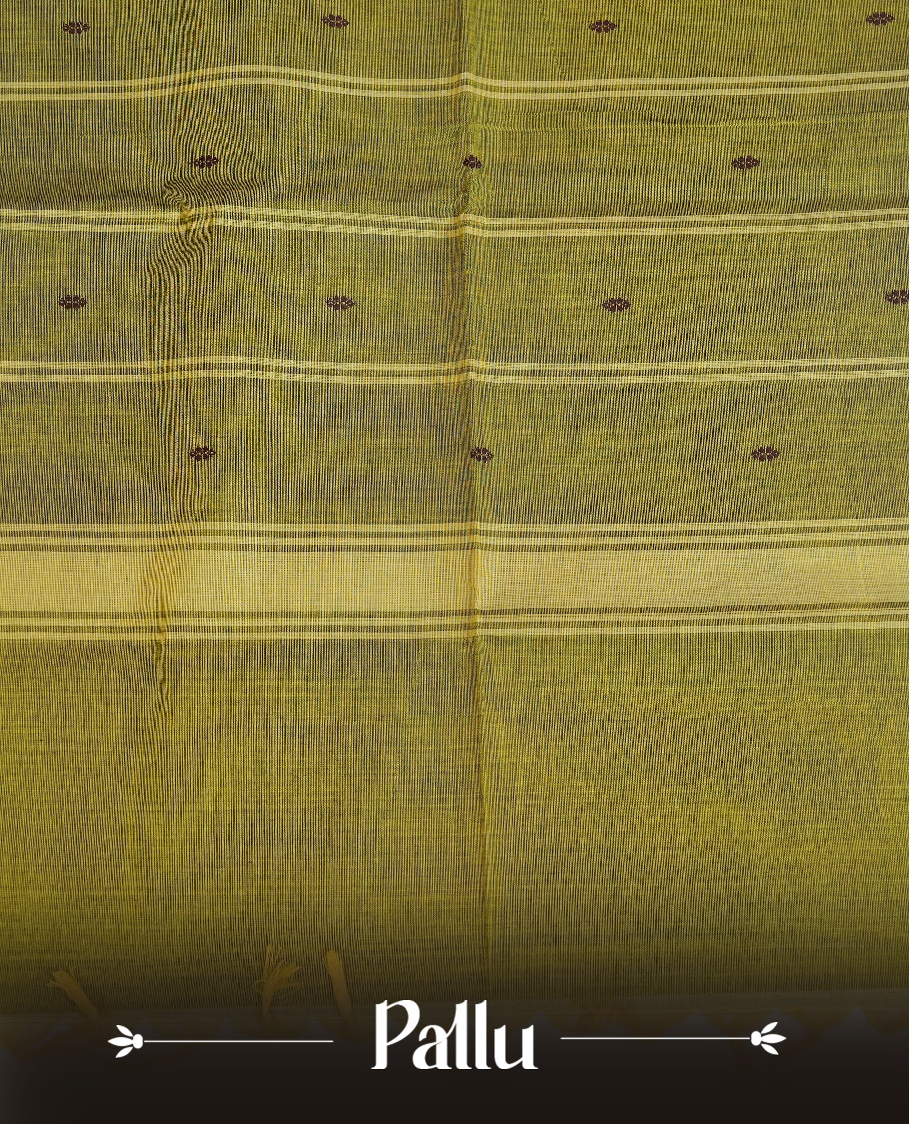 Lemon green Colour Chettinad Cotton Saree Featuring Elegant plain Body, Complemented by a Chocolate Border with gold zari strips & Peacock pattern, Paired with a Matching Blouse Piece.