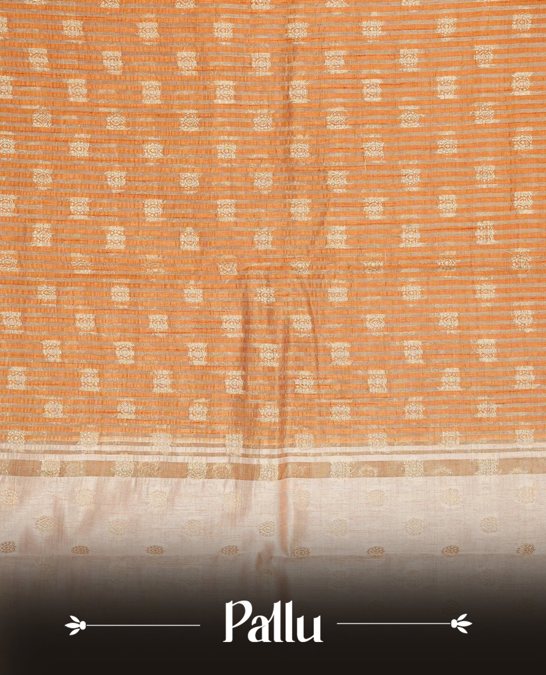 Light Gold Tussar saree featuring Gold zari buttas on body, complemented by contrast Mustard Colour with Gold zari border, comes with matching blouse piece.