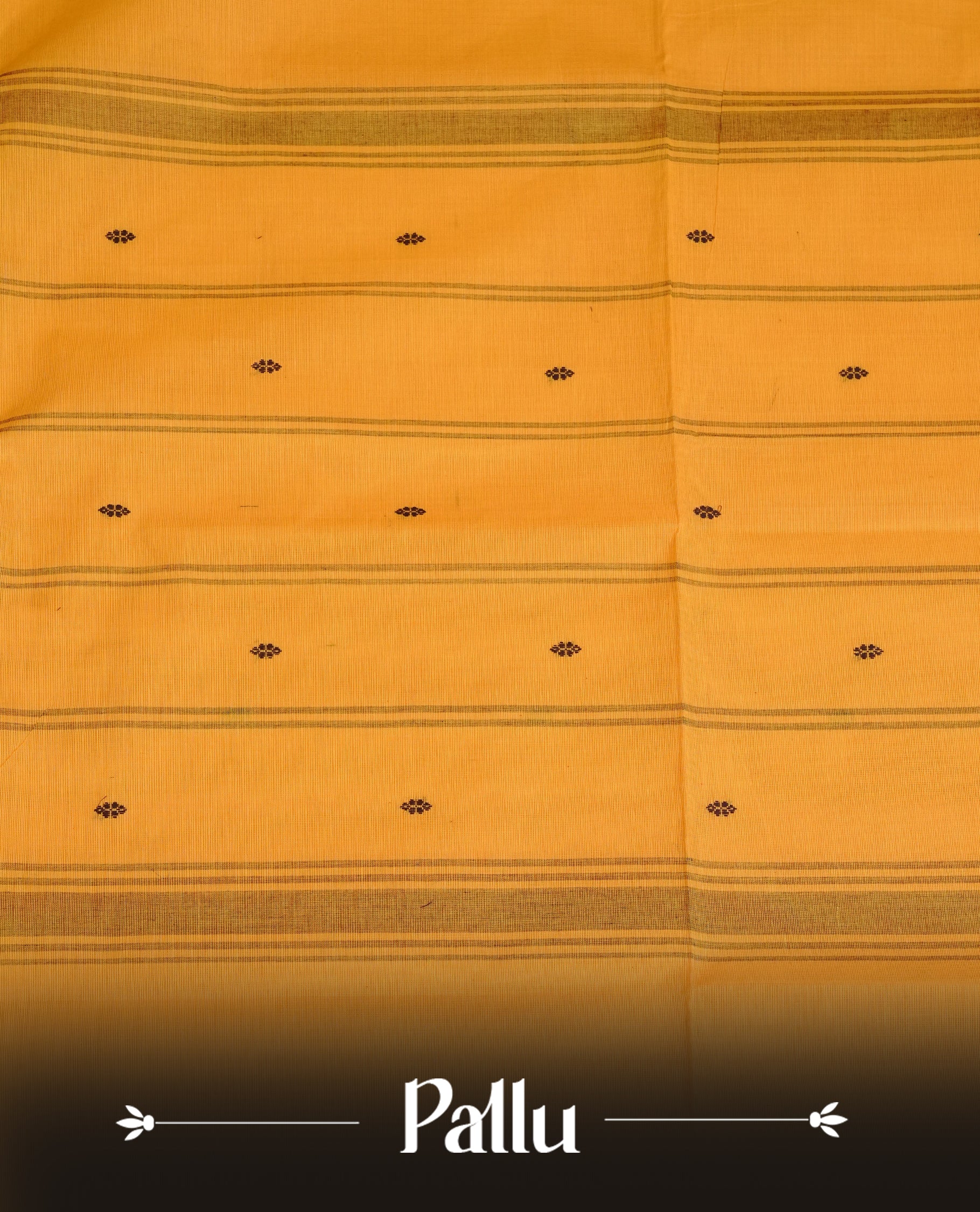 Yellow Colour Chettinad Cotton Saree Featuring Elegant plain Body, Complemented by a Olive Border with gold zari strips & Peacock pattern, Paired with a Matching Blouse Piece.
