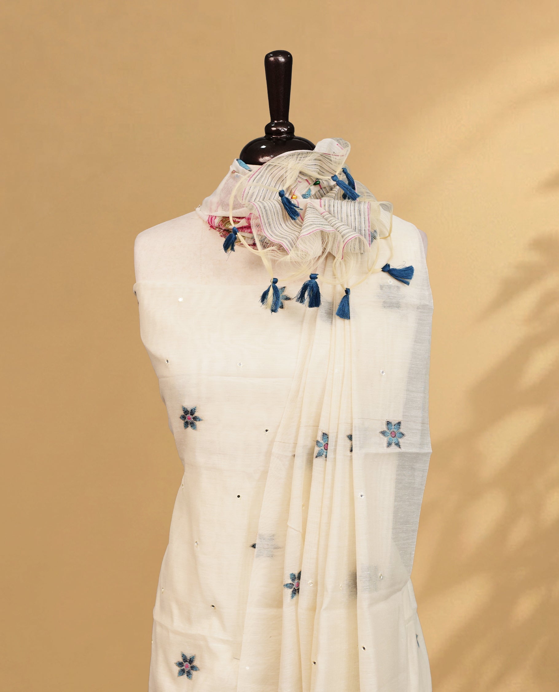 Cream colour salwar material Featuring Blue Colour Floral motifs on body, paired with matching bottom & Elegant Dupatta