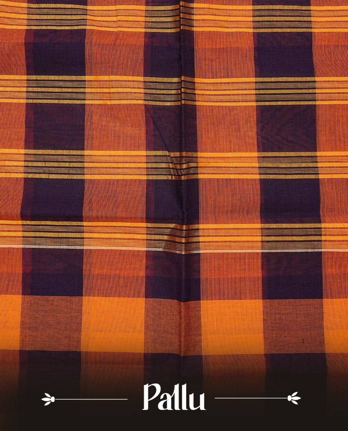 Dark Wine & Orange Colour Chettinad cotton saree featuring bold checked patterns across the body, complemented by a classic zari woven peacock motifs On border and matching checked pallu, paired with a matching blouse piece.