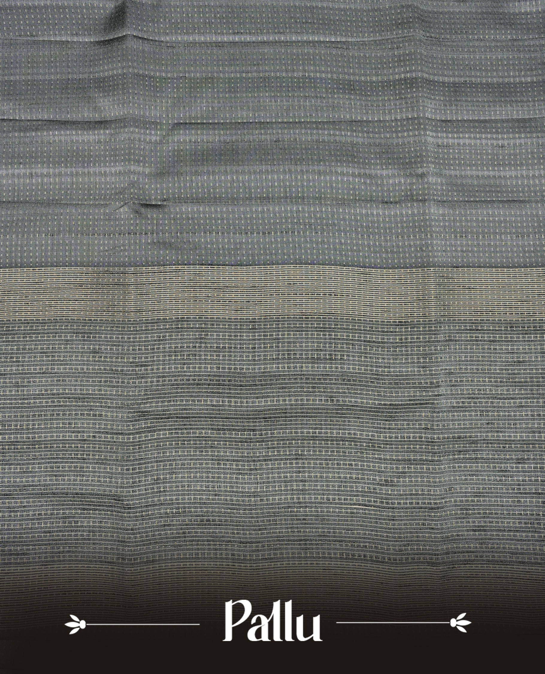 Grey colour semi tussar silk saree featuring elegant gold zari dotted stripes across the body, enhanced with a rich zari woven border. Comes with a matching blouse piece.