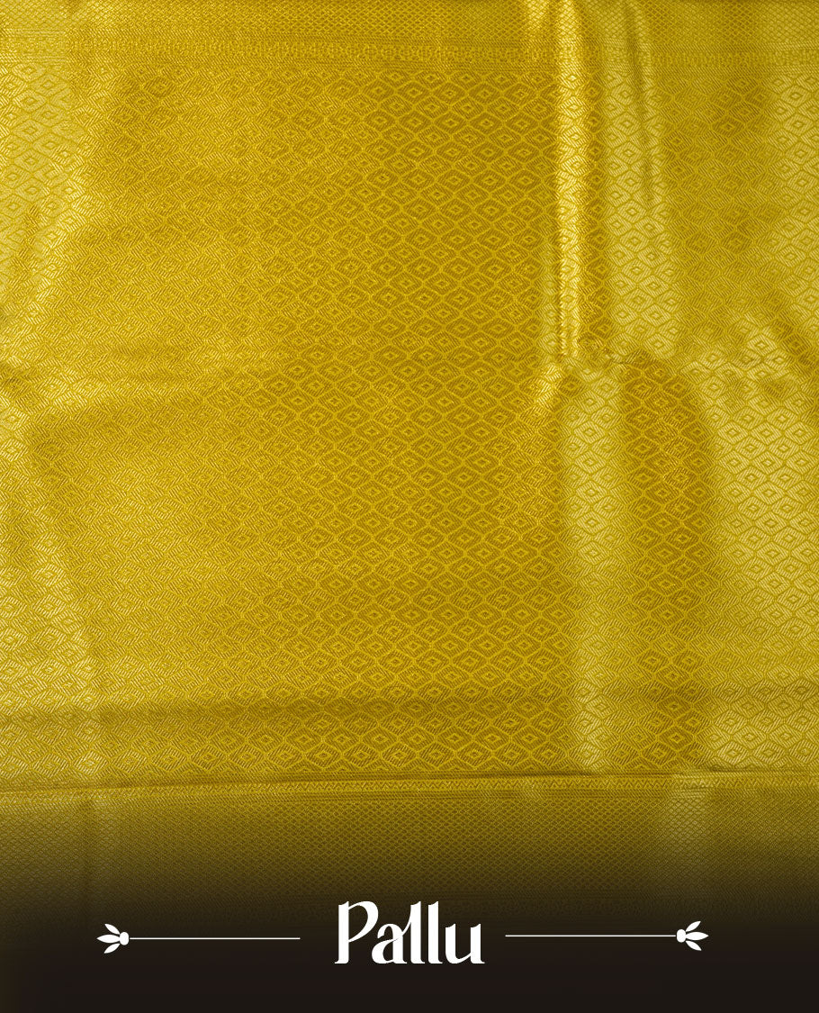 Lemon colour semi soft silk brocade saree with all-over fine geometric weave, detailed traditional pallu, and a matching blouse.