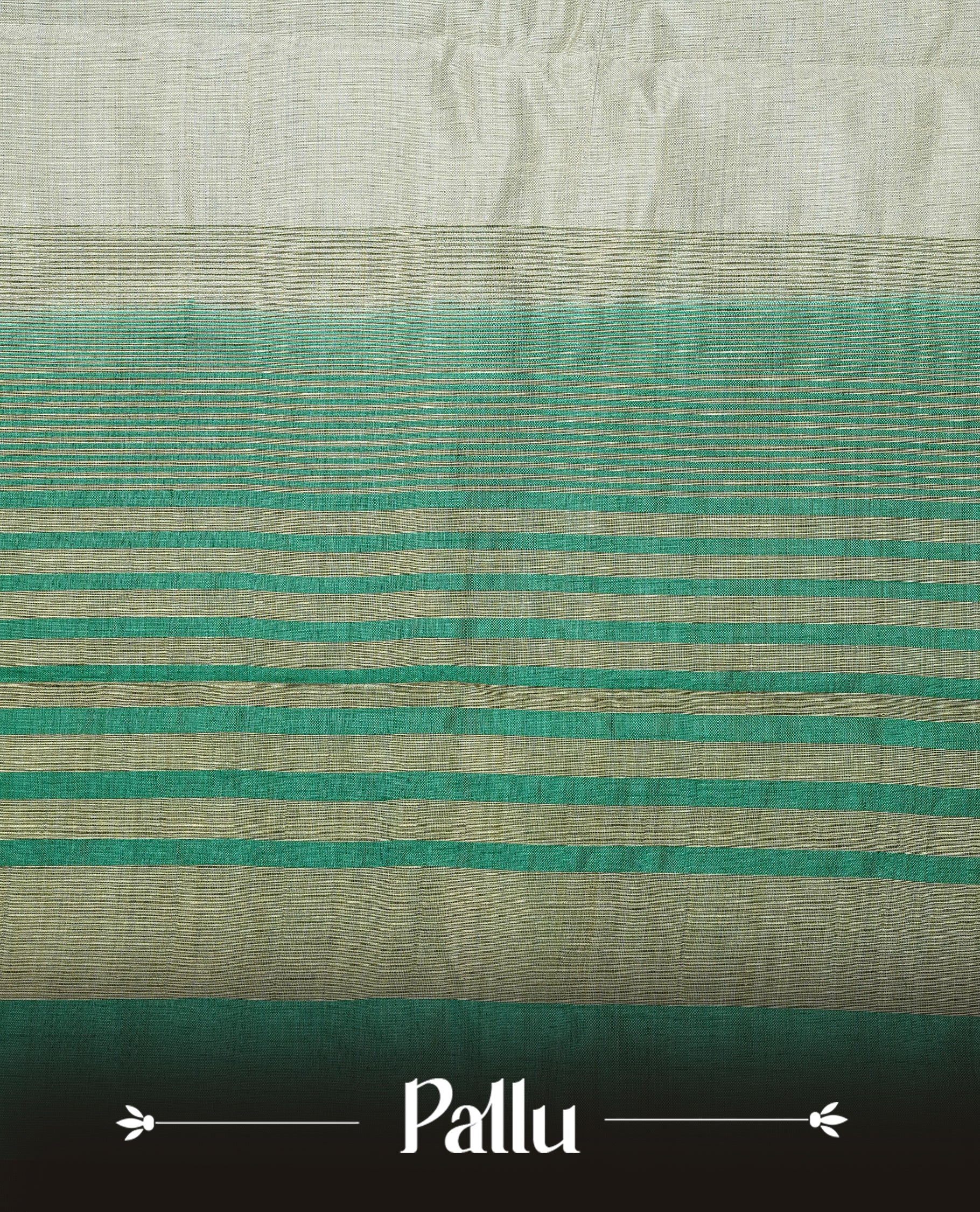 Light gold tussar saree featuring Elegant plain body, complemented by contrast green colour with Gold zari Floral kodi with Peacock Pattern border, comes with matching blouse piece.