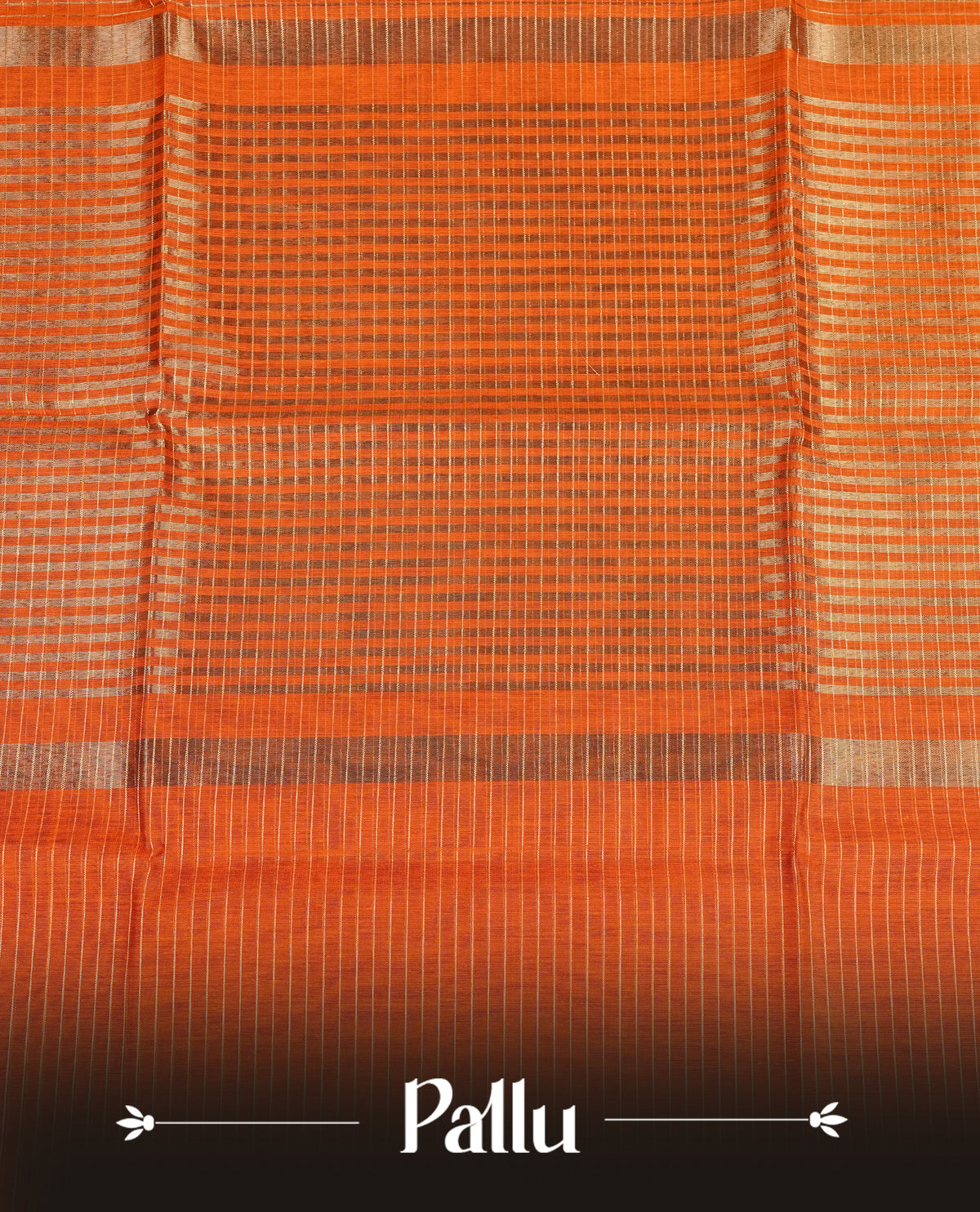 Rust orange colour Maheshwari cotton saree, gold zari small checks on body, complement self colour gold zari temple design border comes with matching blouse.