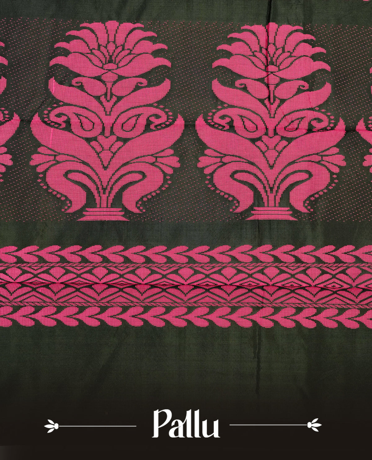 Dark green colour silk cotton saree featuring magenta colour thread motifs on body thread detiled contrast borders & pallu,comes with matching blouse piece